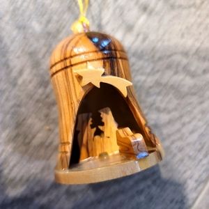 Unique Nativity Bell Ornament Handmade From Olive Wood Bethlehem